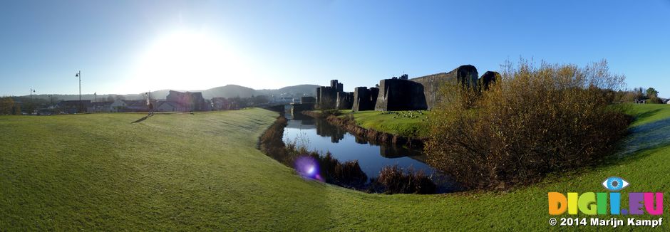 FZ010793-800 Panorama of Caerphilly and castle on frosty morning